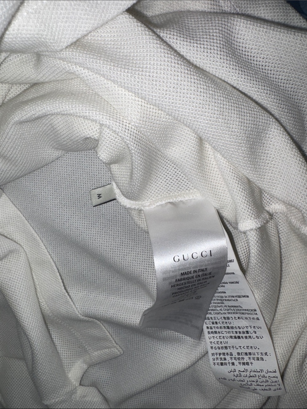 Gucci White Long Sleeve Polo with Green and Red Stripe Accents and Navy Collar - Picture 3 of 6